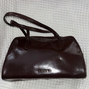 Dark Brown Synthetic Patent Leather Shoulder Bag
